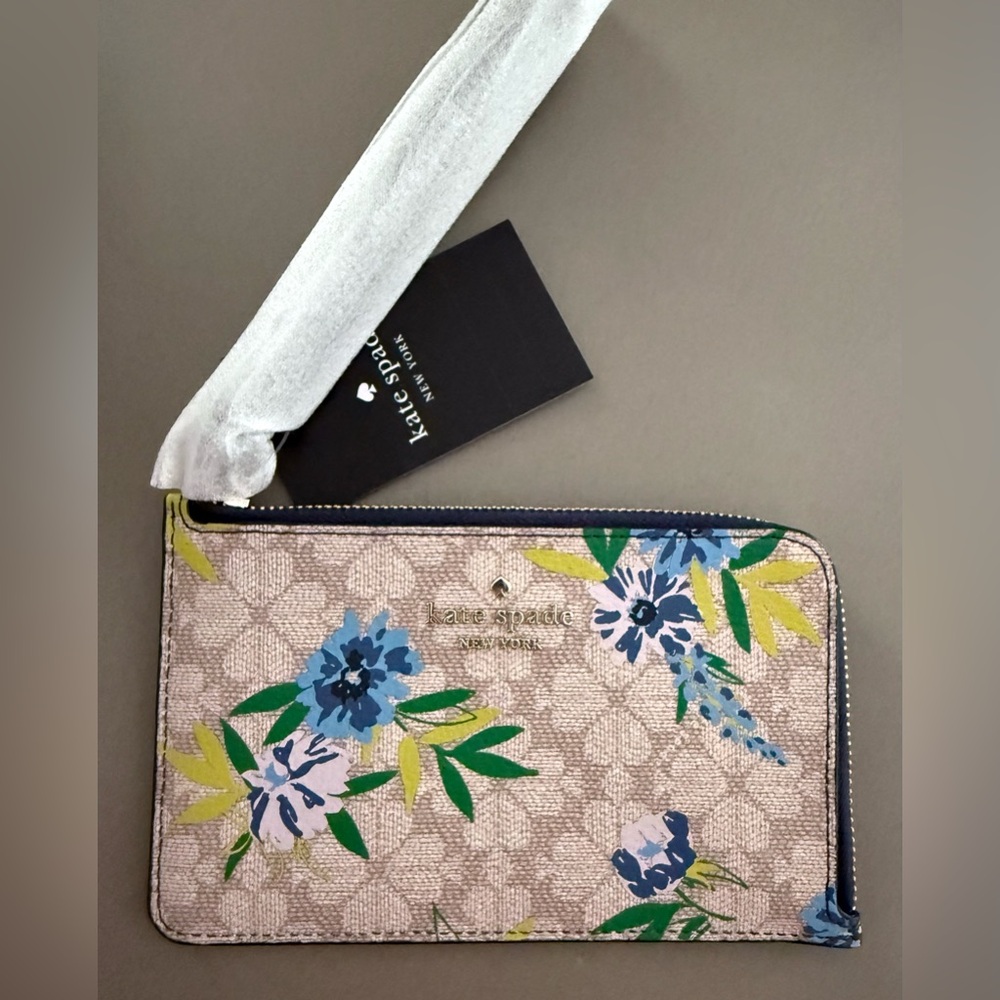 Kate Spade Lucy wristlet bag blue festive zipper pouch wallet $99 new
